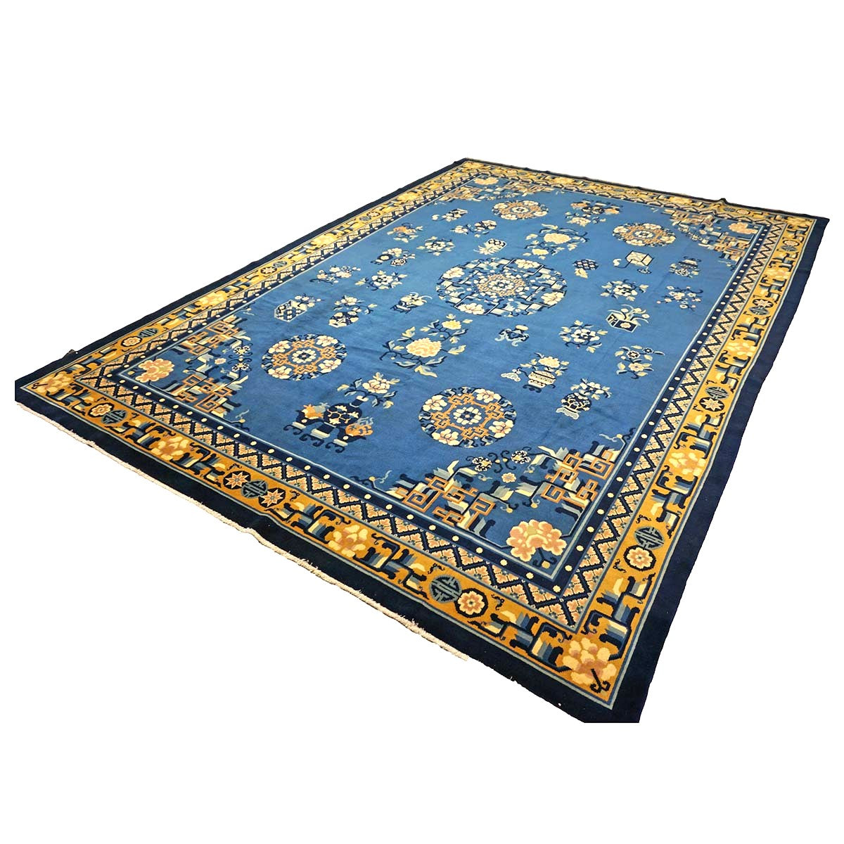 Chinese Peking Wool 8x11 Blue, Gold & Ivory Handmade Area  #9900639