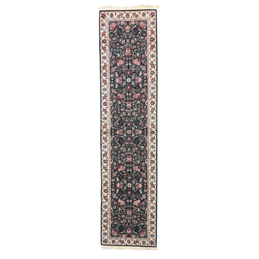 Persian Kashan Wool 3X11 Emerald Green, Ivory & Red Handmade Runner Rug #9900901