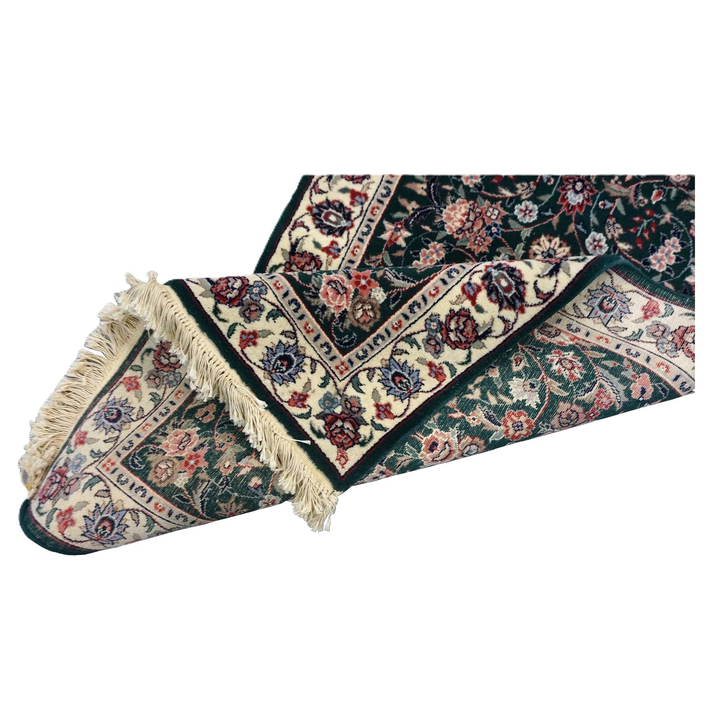 Persian Kashan Wool 3X11 Emerald Green, Ivory & Red Handmade Runner Rug #9900901