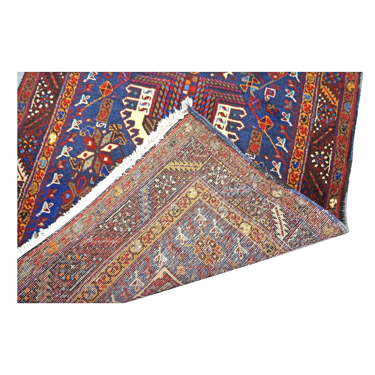 Persian Heriz Wool 3x14 Blue, Brown & Orange Handmade Runner Rug #9900945