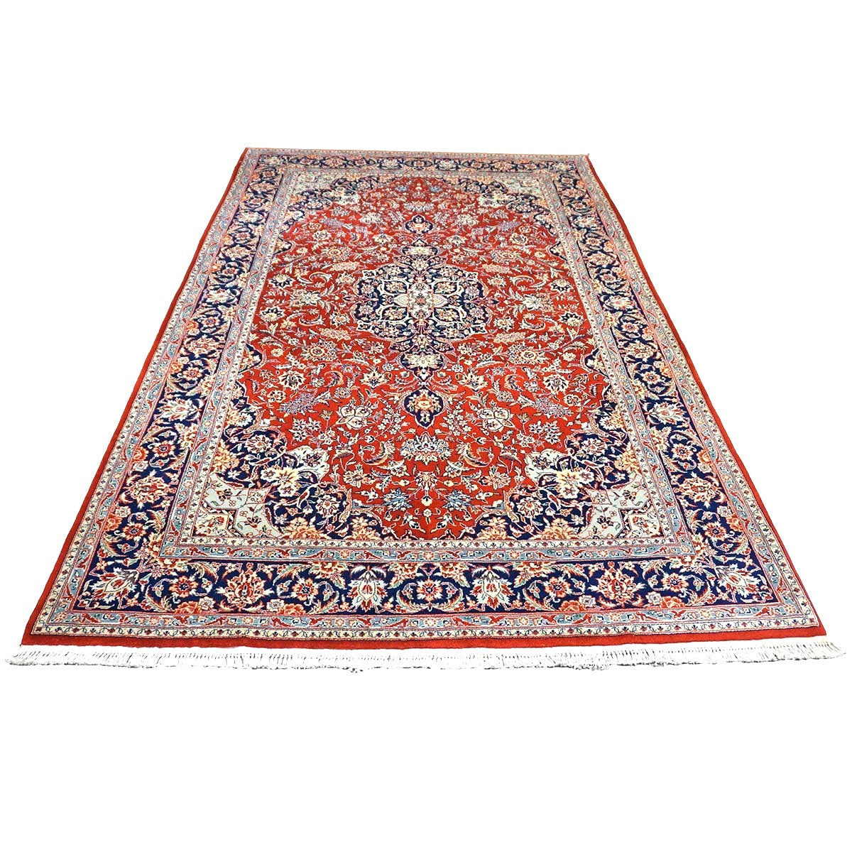 Sino-Persian Kashan Wool 6x9 Red, Ivory & Navy Handmade Area Rug #9900956