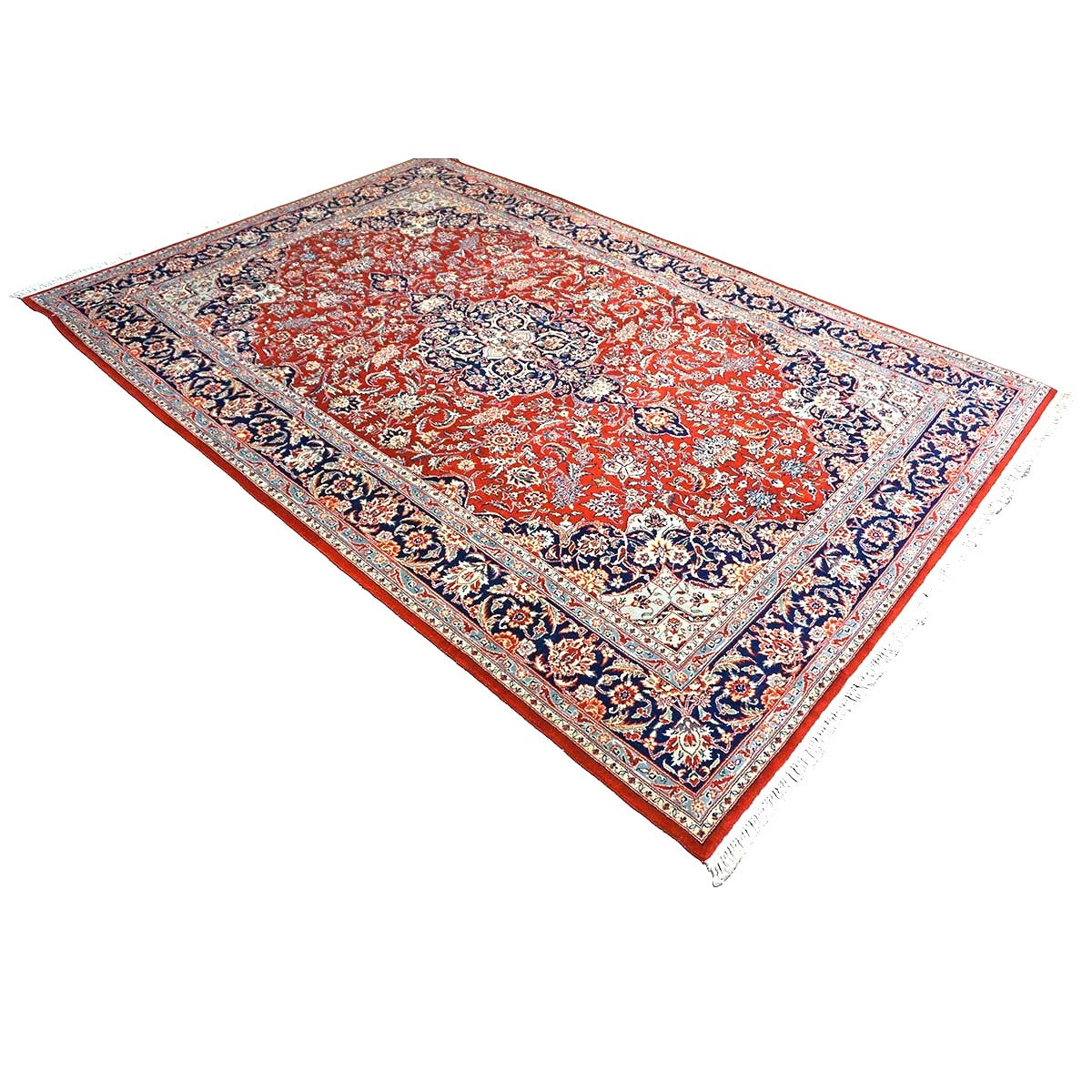 Sino-Persian Kashan Wool 6x9 Red, Ivory & Navy Handmade Area Rug #9900956