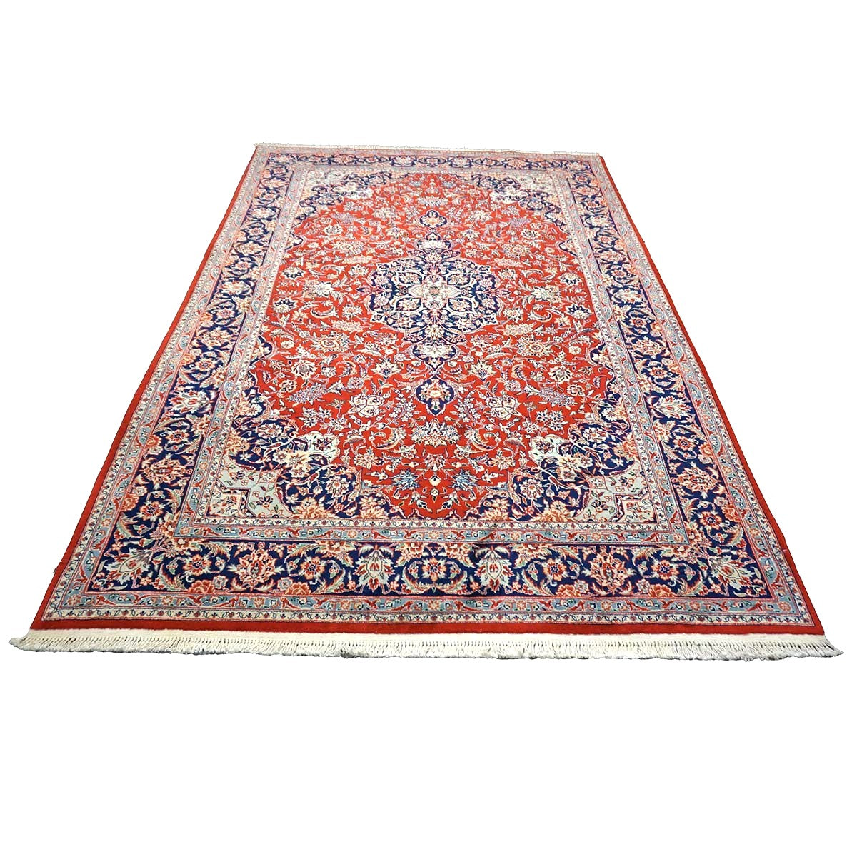 Sino-Persian Kashan Wool 6x9 Red, Ivory & Navy Handmade Area Rug #9900956