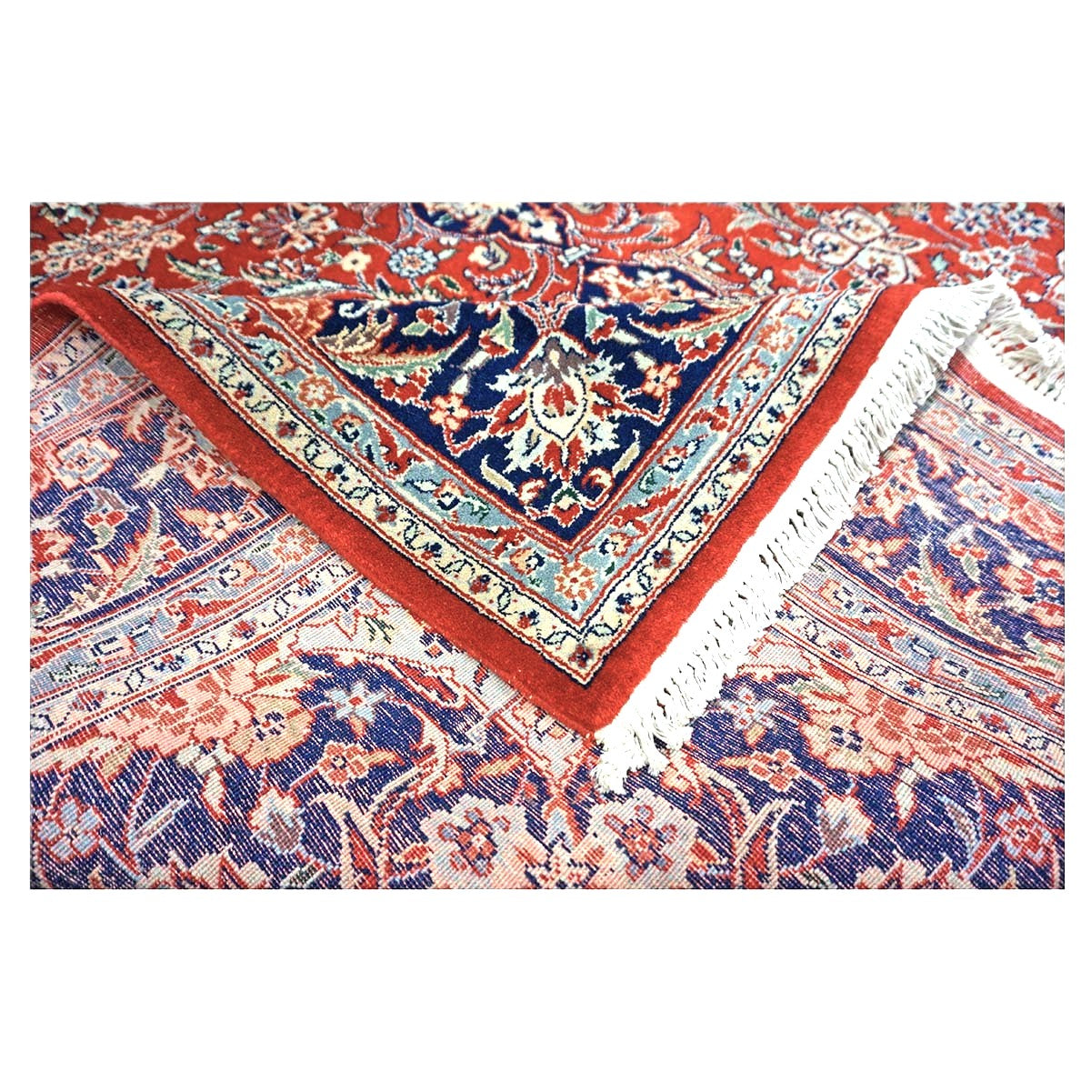 Sino-Persian Kashan Wool 6x9 Red, Ivory & Navy Handmade Area Rug #9900956