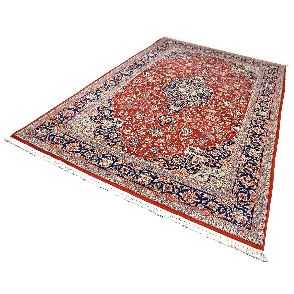 Sino-Persian Kashan Wool 6x9 Red, Ivory & Navy Handmade Area Rug #9900956