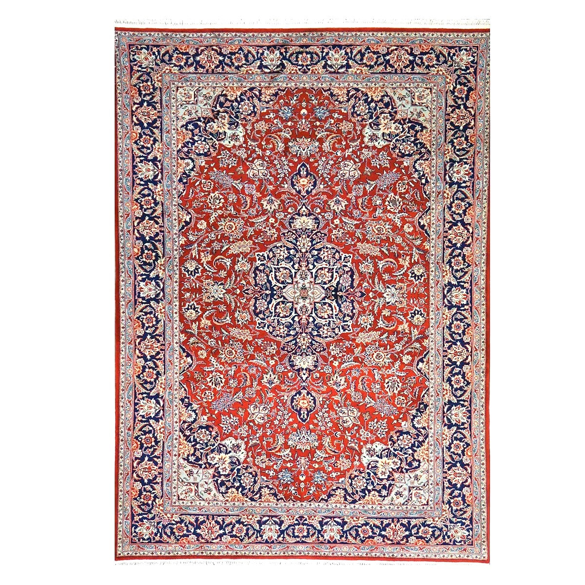 Sino-Persian Kashan Wool 6x9 Red, Ivory & Navy Handmade Area Rug #9900956