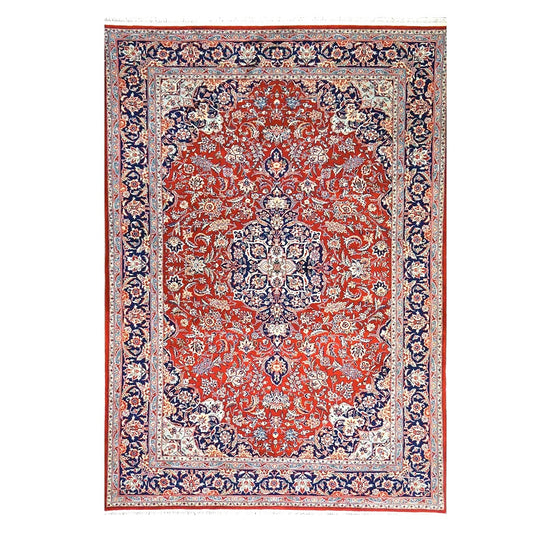 Sino-Persian Kashan Wool 6x9 Red, Ivory & Navy Handmade Area Rug #9900956