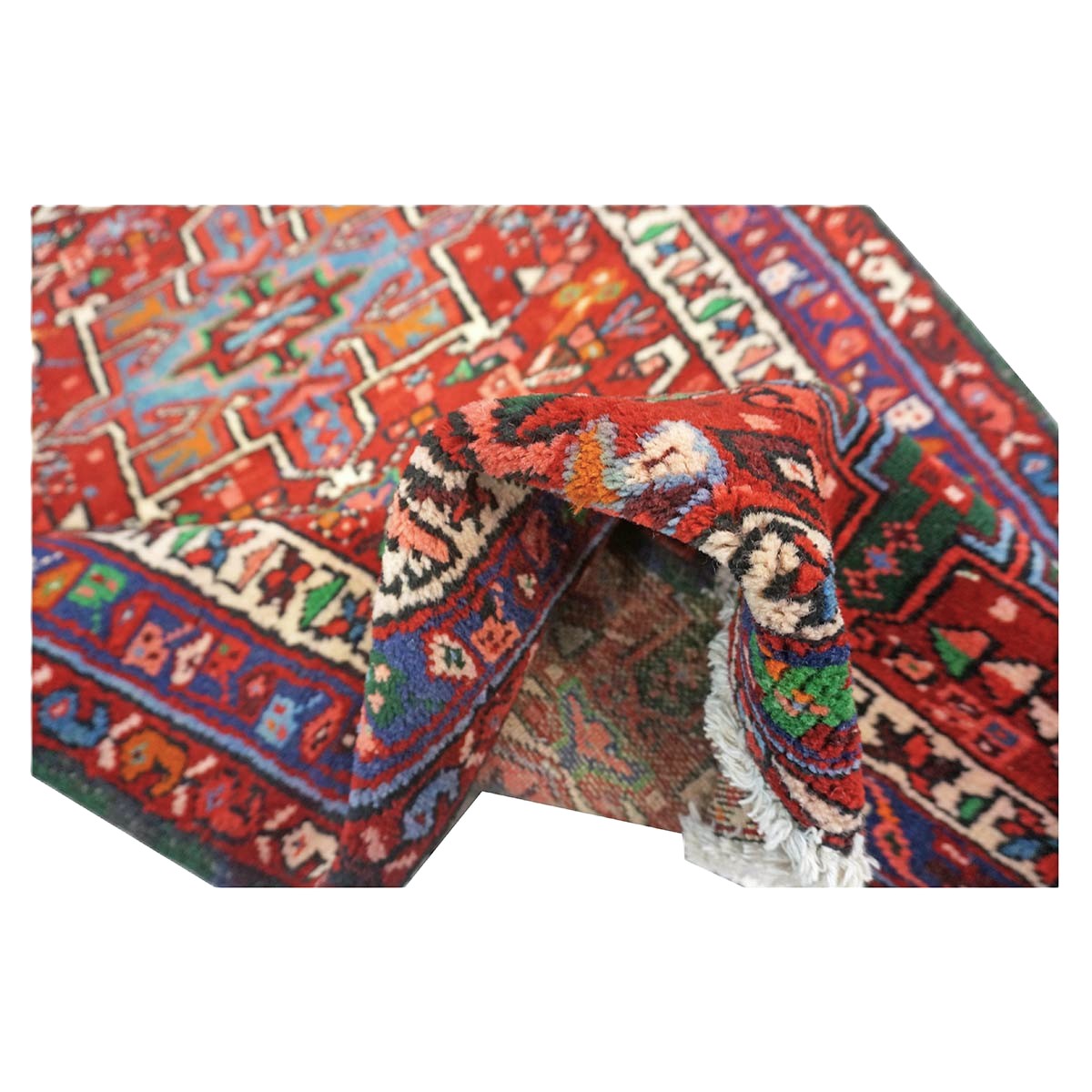Persian Karajeh Wool 3x7 Red, Ivory & Blue Handmade Runner Rug #9900992