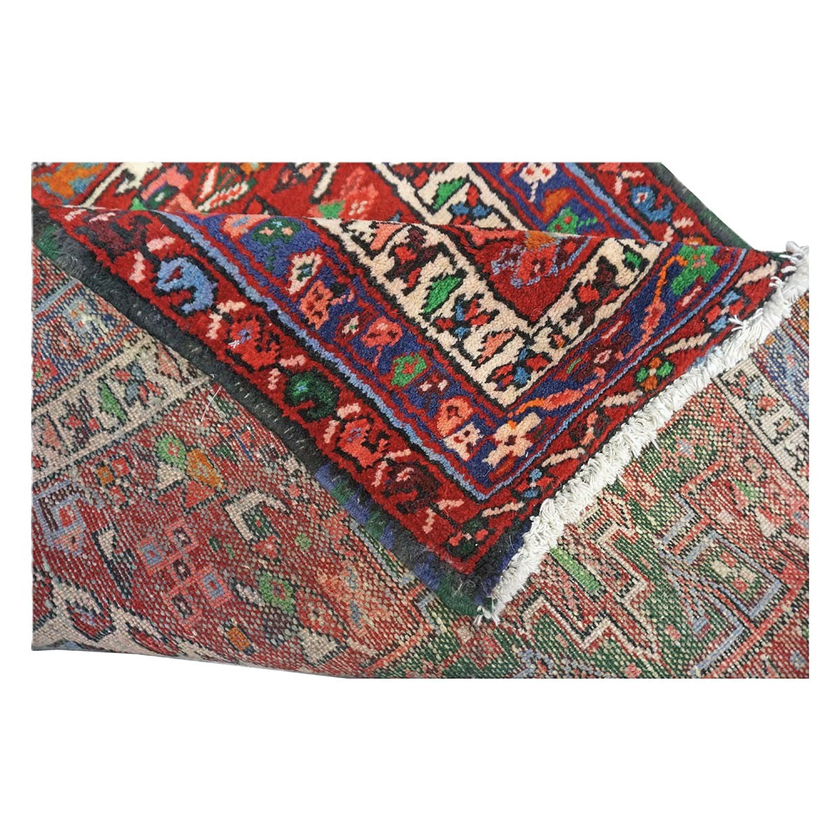 Persian Karajeh Wool 3x7 Red, Ivory & Blue Handmade Runner Rug #9900992