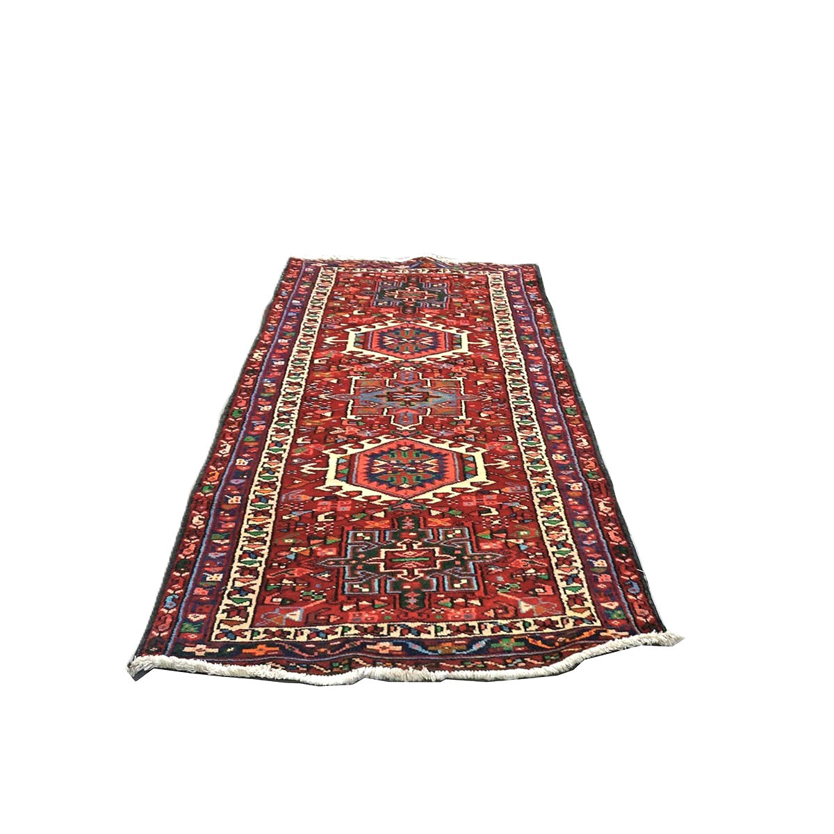 Persian Karajeh Wool 3x7 Red, Ivory & Blue Handmade Runner Rug #9900992