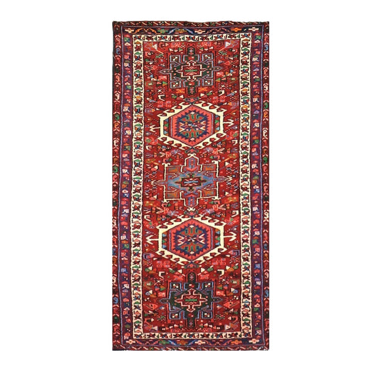 Persian Karajeh Wool 3x7 Red, Ivory & Blue Handmade Runner Rug #9900992