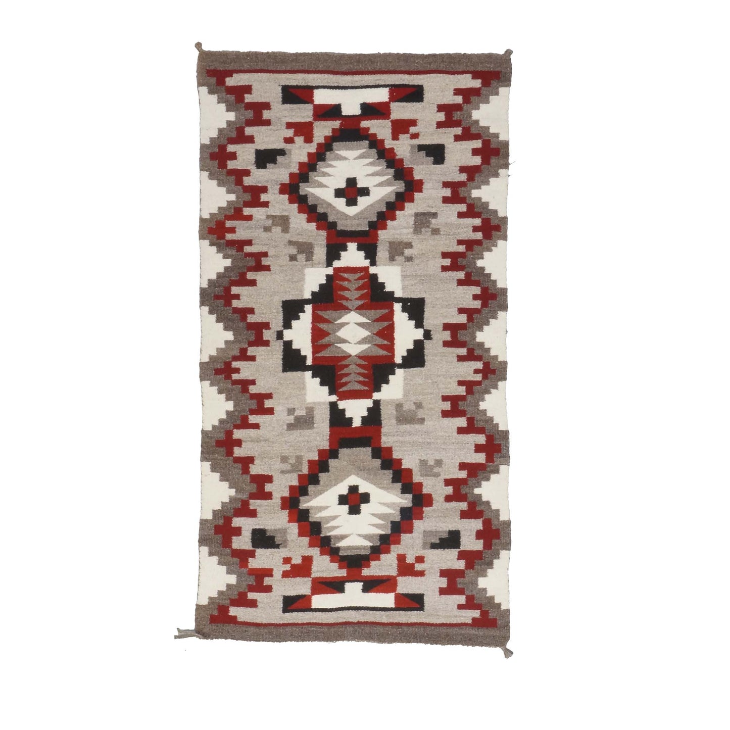 Vintage American Indian Navajo Wool Flatweave 3x5 Grey, Ivory & Red Handmade Area Rug # 9901102