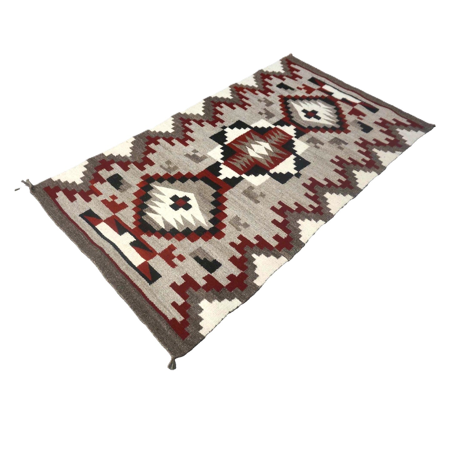 Vintage American Indian Navajo Wool Flatweave 3x5 Grey, Ivory & Red Handmade Area Rug # 9901102