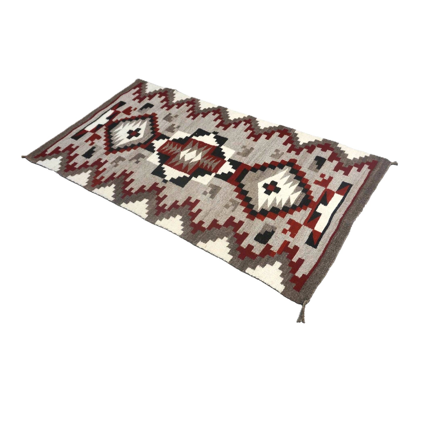 Vintage American Indian Navajo Wool Flatweave 3x5 Grey, Ivory & Red Handmade Area Rug # 9901102