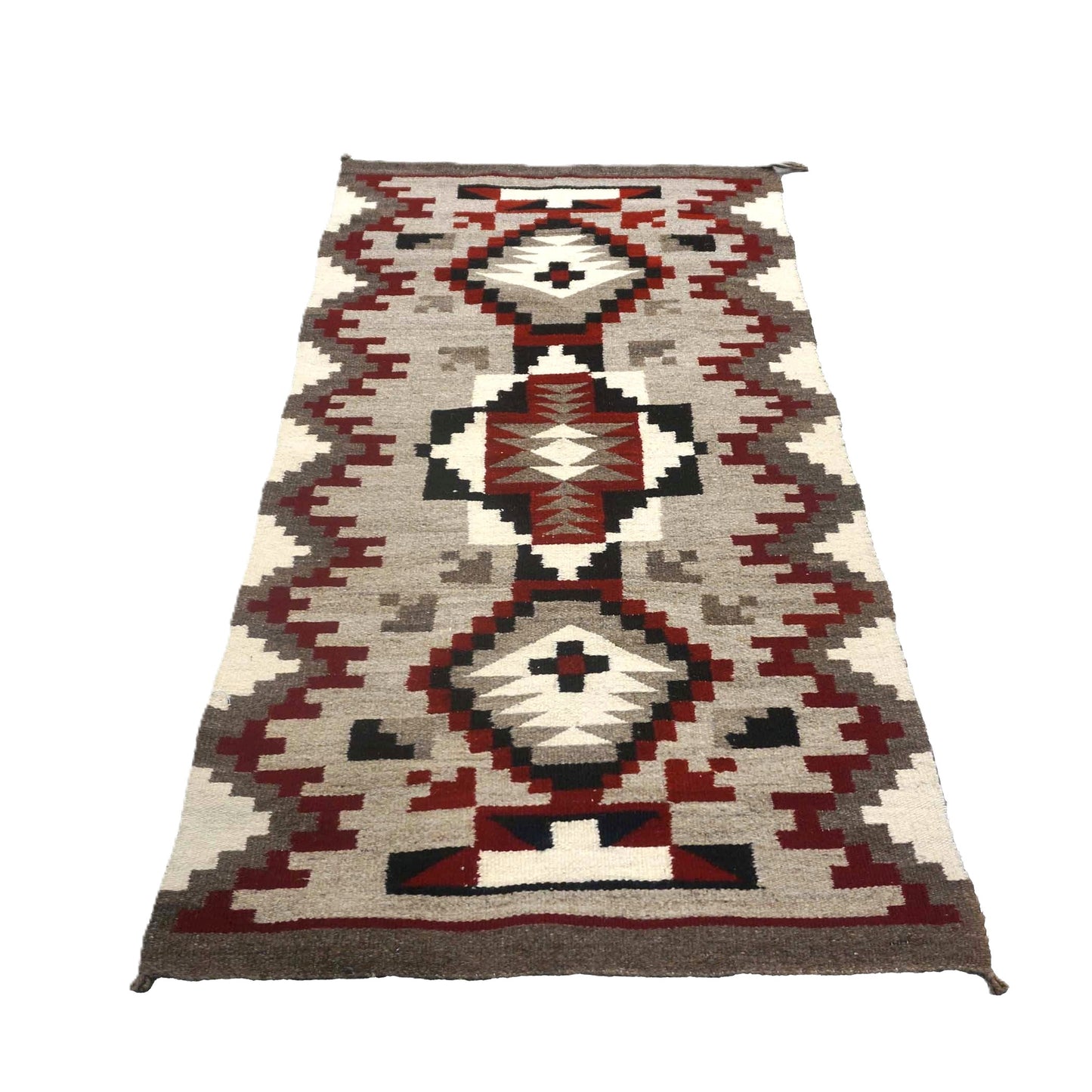 Vintage American Indian Navajo Wool Flatweave 3x5 Grey, Ivory & Red Handmade Area Rug # 9901102