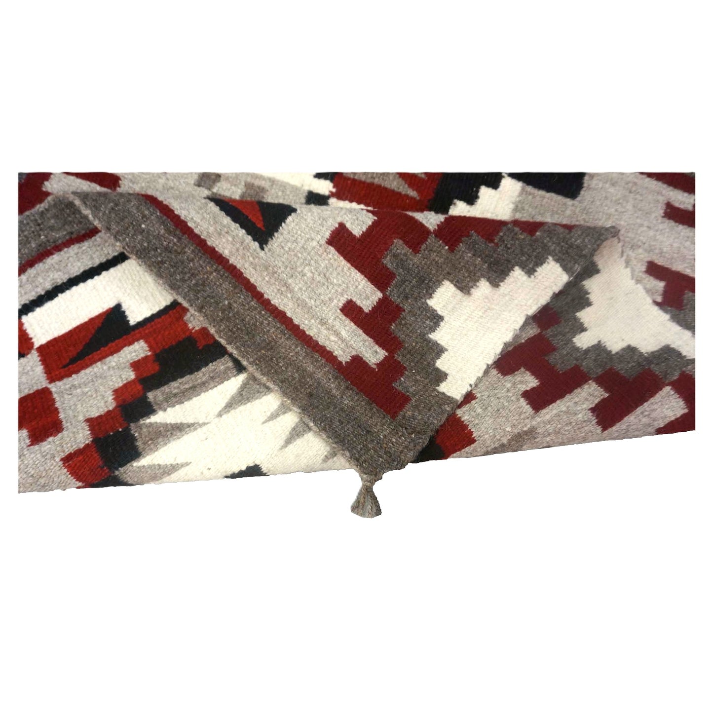 Vintage American Indian Navajo Wool Flatweave 3x5 Grey, Ivory & Red Handmade Area Rug # 9901102