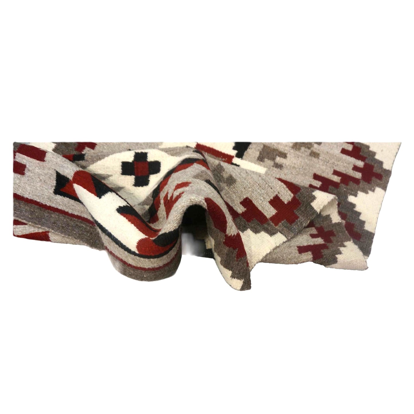 Vintage American Indian Navajo Wool Flatweave 3x5 Grey, Ivory & Red Handmade Area Rug # 9901102