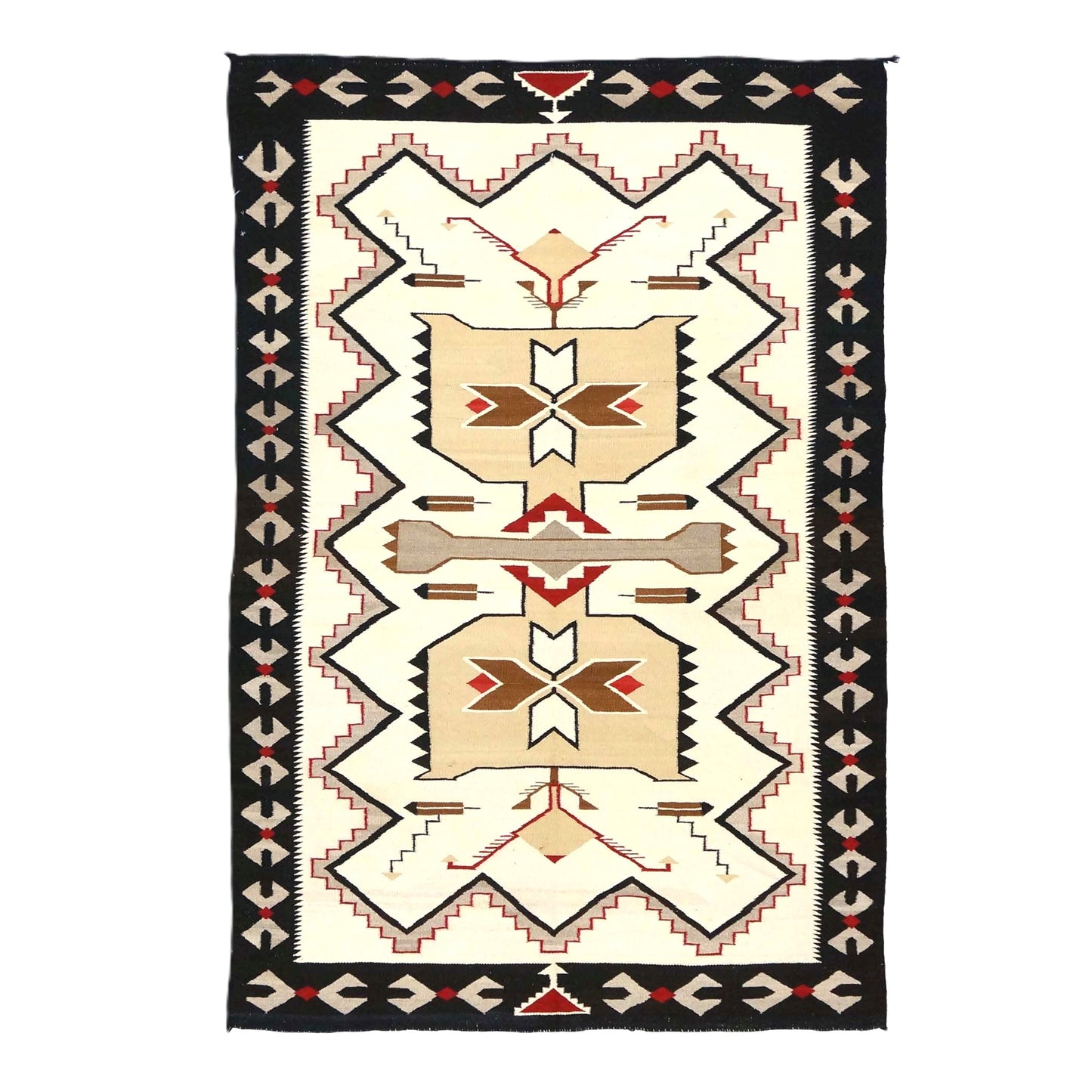 Antique Navajo Indian Pos Tec Nec Wool 4x6 Ivory & Black Handmade Area Rug #9901104