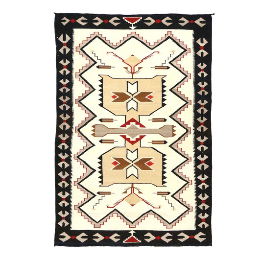 Antique Navajo Indian Pos Tec Nec Wool 4x6 Ivory & Black Handmade Area Rug #9901104