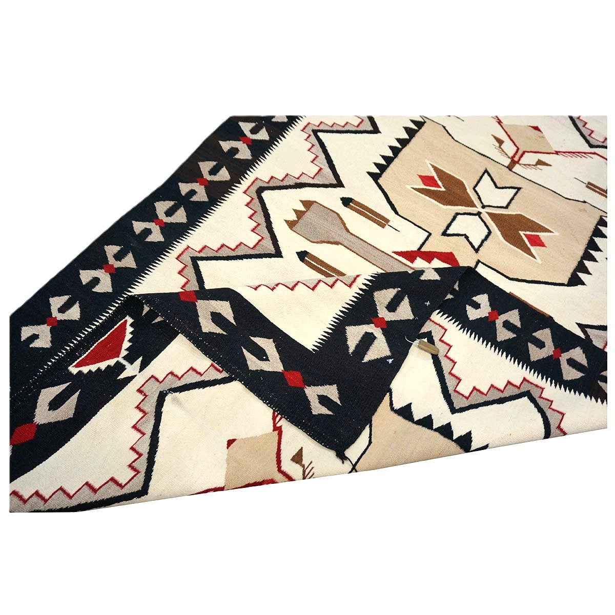 Antique Navajo Indian Pos Tec Nec Wool 4x6 Ivory & Black Handmade Area Rug #9901104
