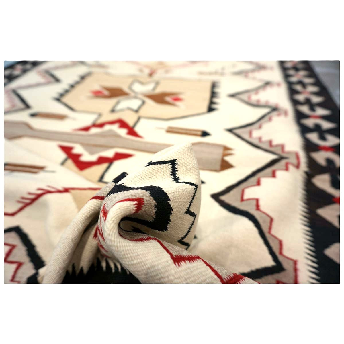 Antique Navajo Indian Pos Tec Nec Wool 4x6 Ivory & Black Handmade Area Rug #9901104