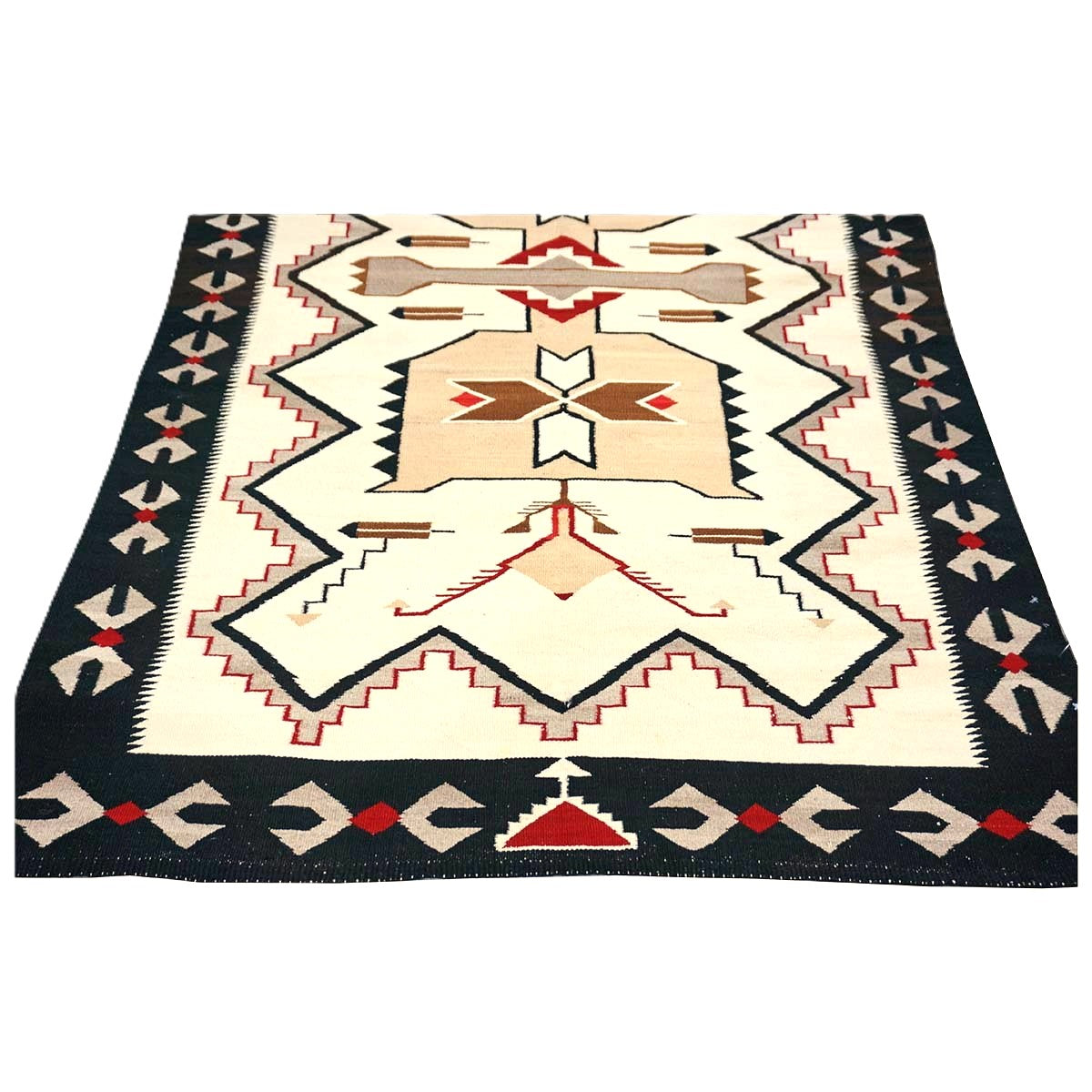 Antique Navajo Indian Pos Tec Nec Wool 4x6 Ivory & Black Handmade Area Rug #9901104