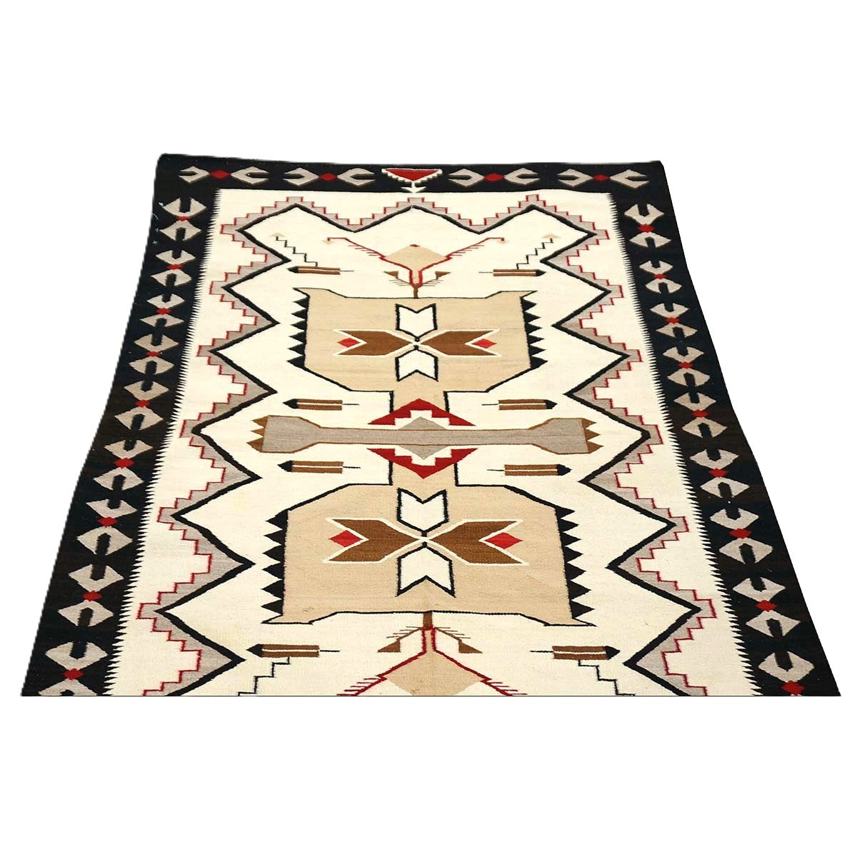 Antique Navajo Indian Pos Tec Nec Wool 4x6 Ivory & Black Handmade Area Rug #9901104