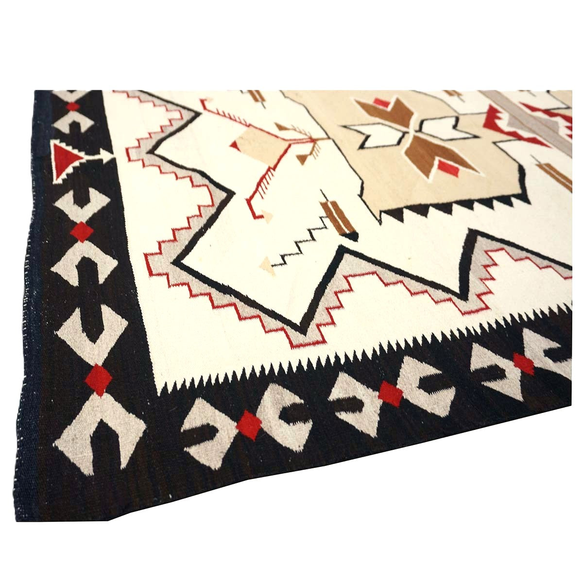Antique Navajo Indian Pos Tec Nec Wool 4x6 Ivory & Black Handmade Area Rug #9901104