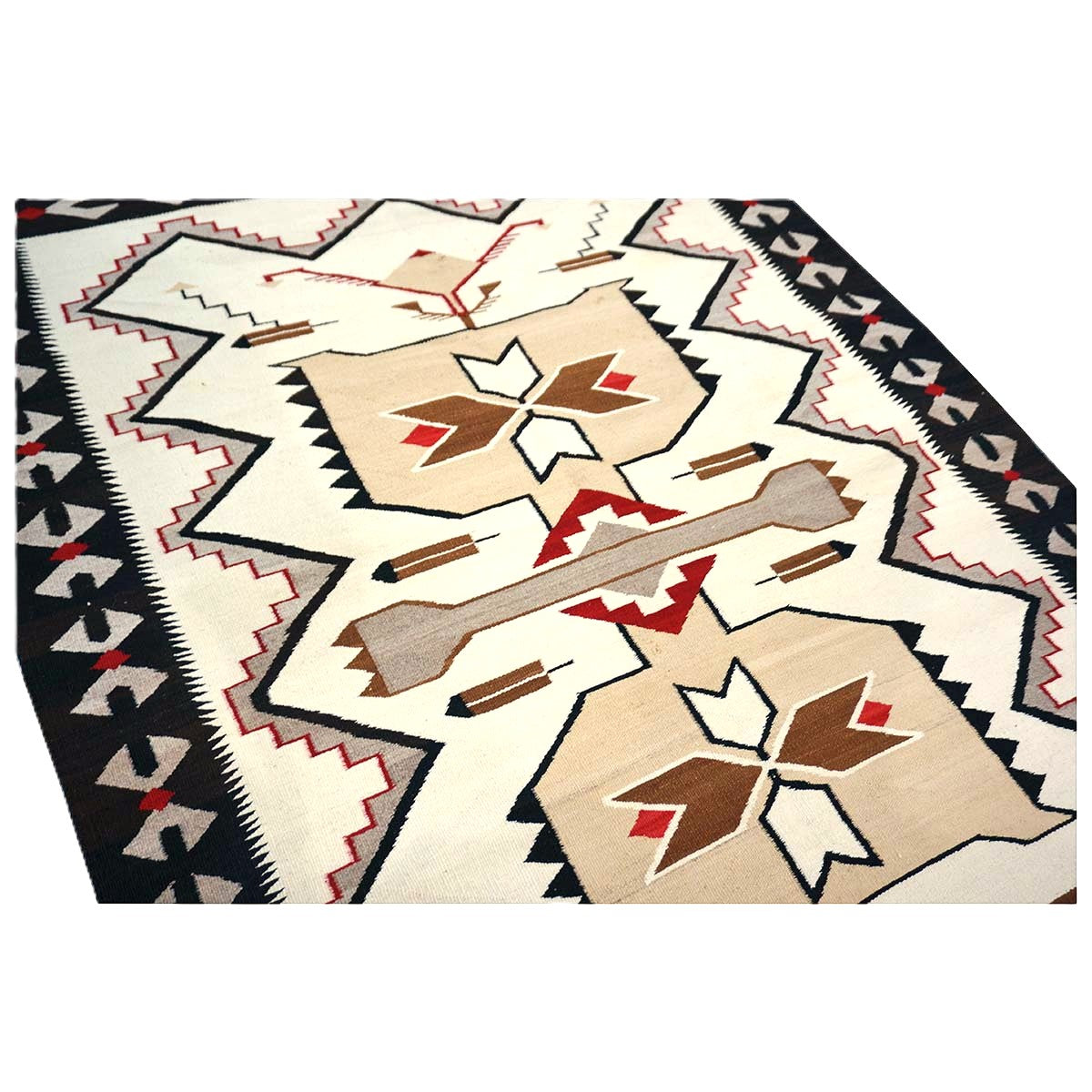 Antique Navajo Indian Pos Tec Nec Wool 4x6 Ivory & Black Handmade Area Rug #9901104