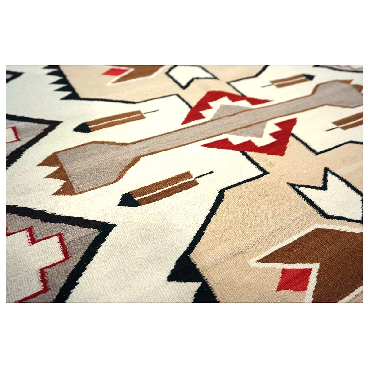 Antique Navajo Indian Pos Tec Nec Wool 4x6 Ivory & Black Handmade Area Rug #9901104