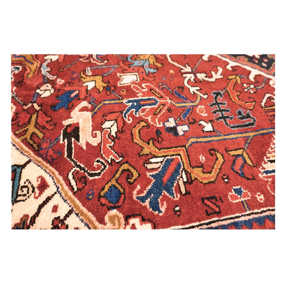 Vintage Persian Heriz Wool 10x12 Red, Ivory & Navy Handmade Area Rug #9901146
