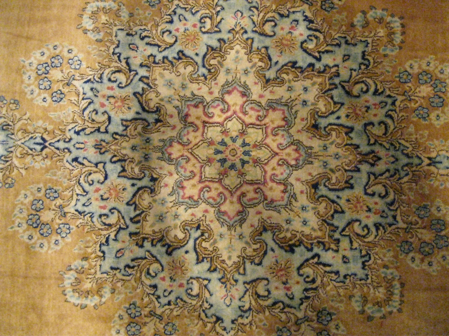 Antique Persian Kerman Wool 10X14 Gold, Blue, Pink & Ivory Handmade Area Rug #9901155