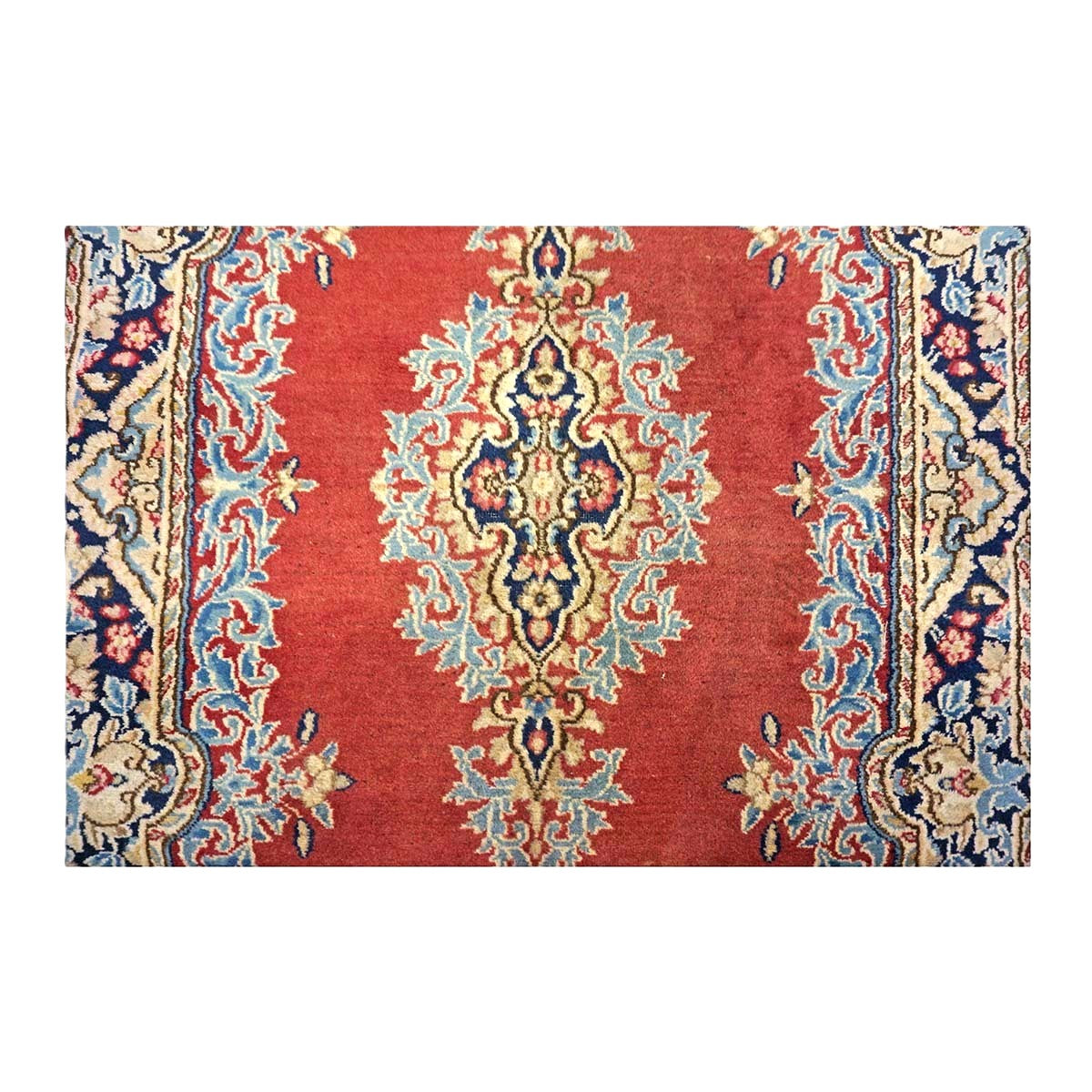 Vintage Persian Kerman Wool 3x20 Rust, Ivory & Blue Handmade Runner Rug #9901164