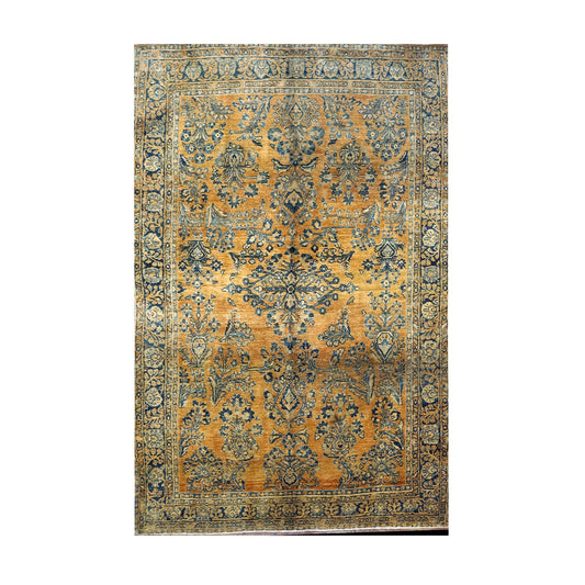 Antique Persian Sarouk Wool 5X7 Gold, Blue & Ivory Antique Wash Handmade Area Rug #9901175