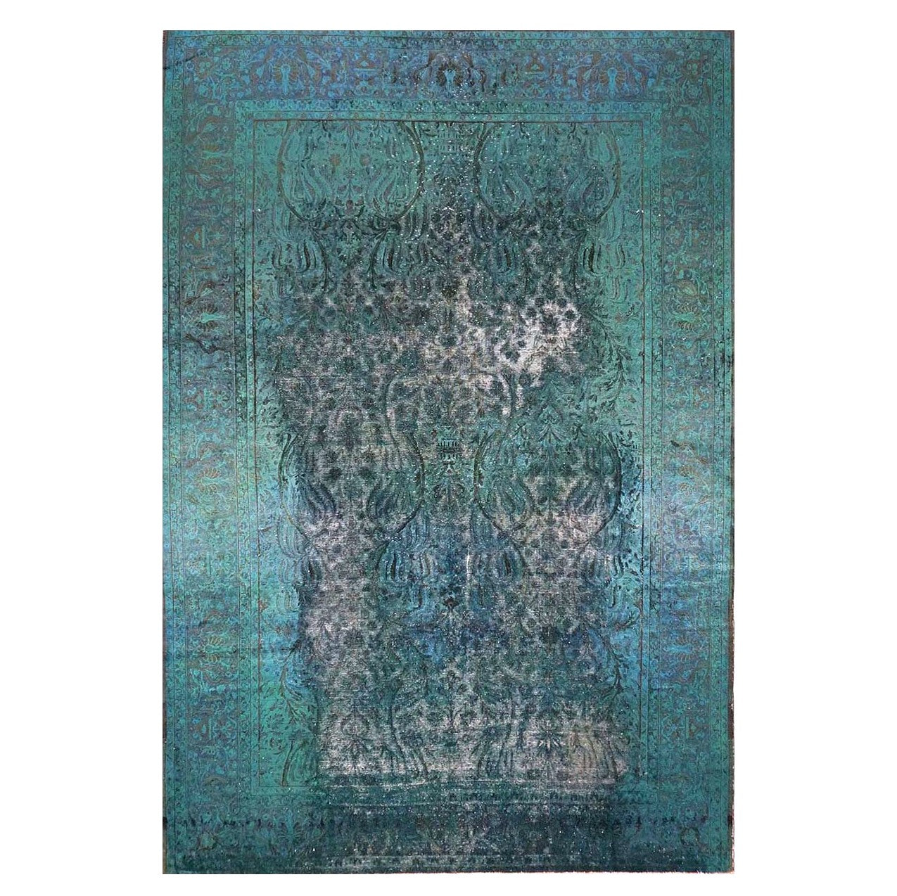 Antique Persian Overdye Wool 10x14 Teal & Ivory Handmade Area Rug #9901225