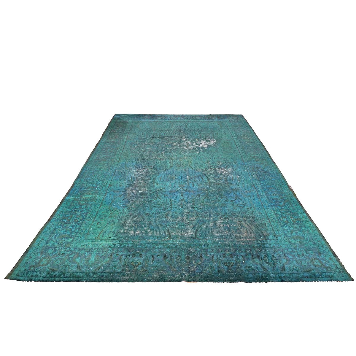 Antique Persian Overdye Wool 10x14 Teal & Ivory Handmade Area Rug #9901225