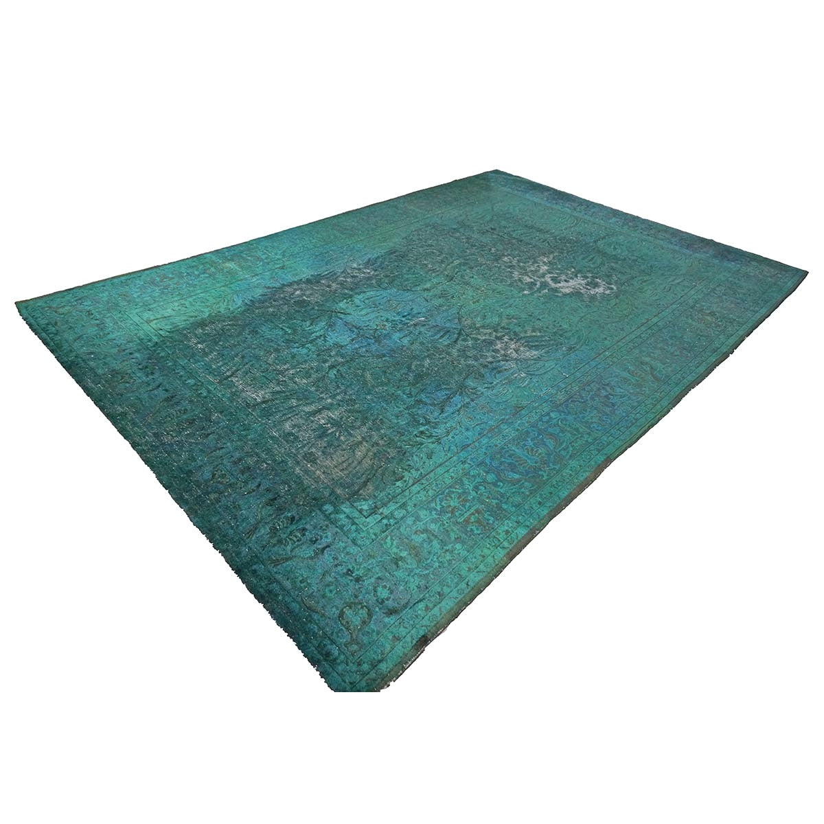 Antique Persian Overdye Wool 10x14 Teal & Ivory Handmade Area Rug #9901225