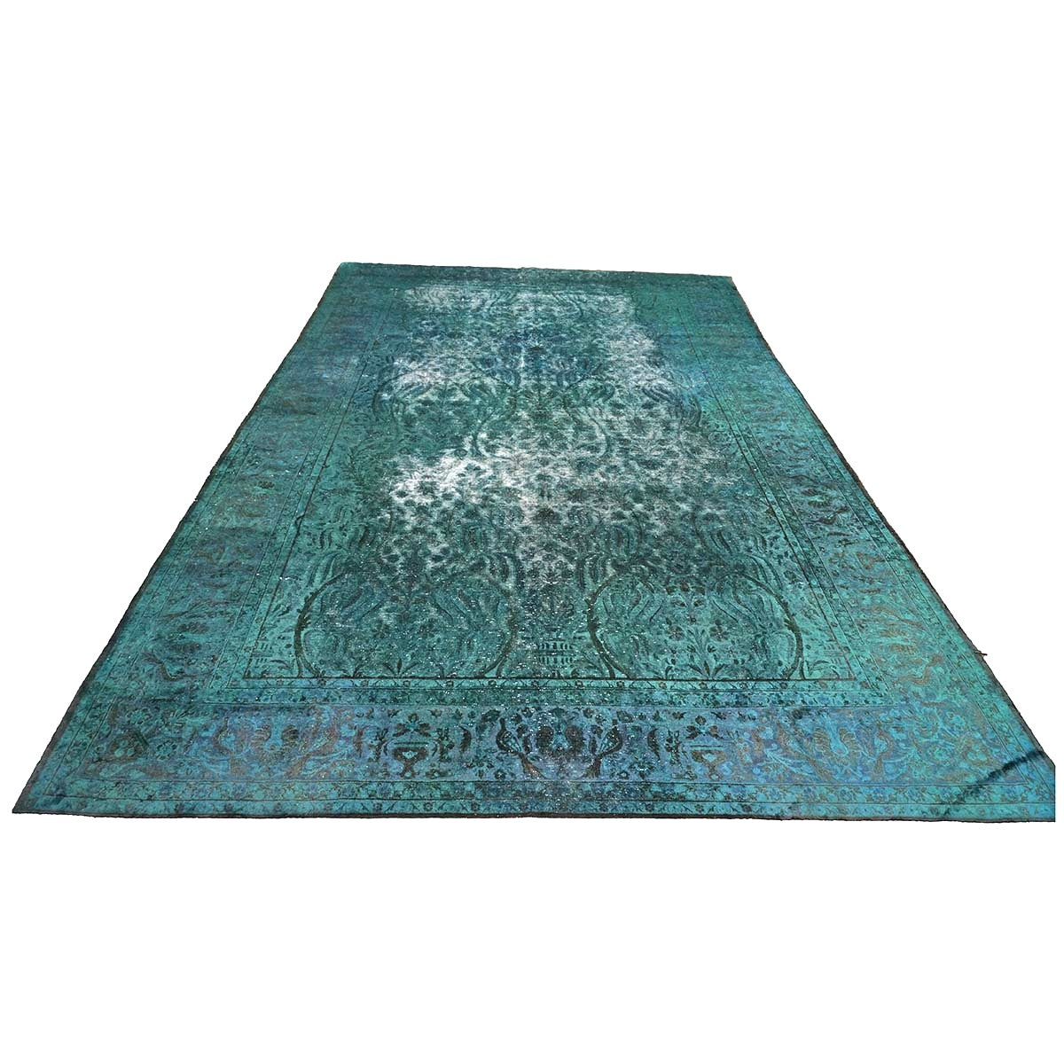 Antique Persian Overdye Wool 10x14 Teal & Ivory Handmade Area Rug #9901225