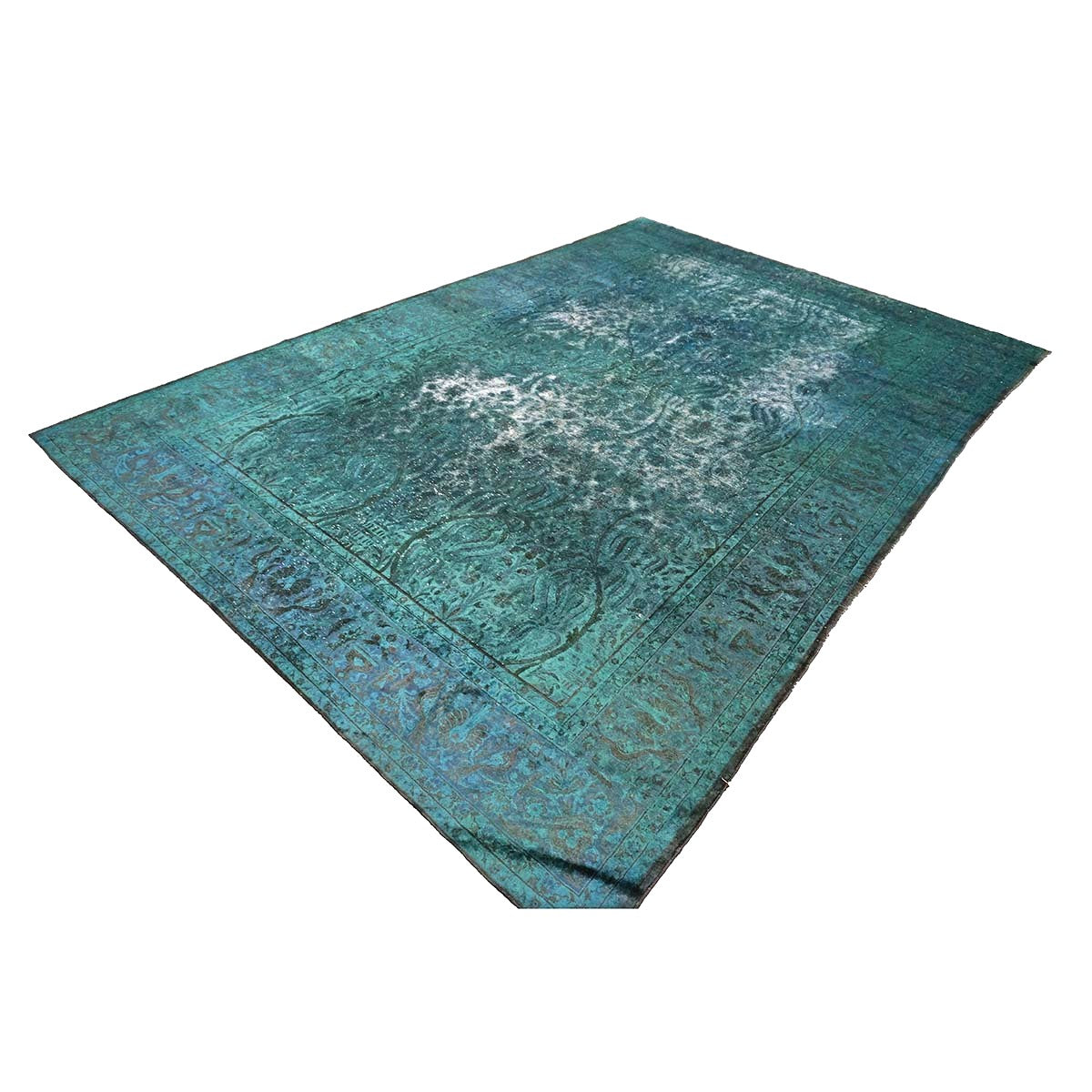 Antique Persian Overdye Wool 10x14 Teal & Ivory Handmade Area Rug #9901225