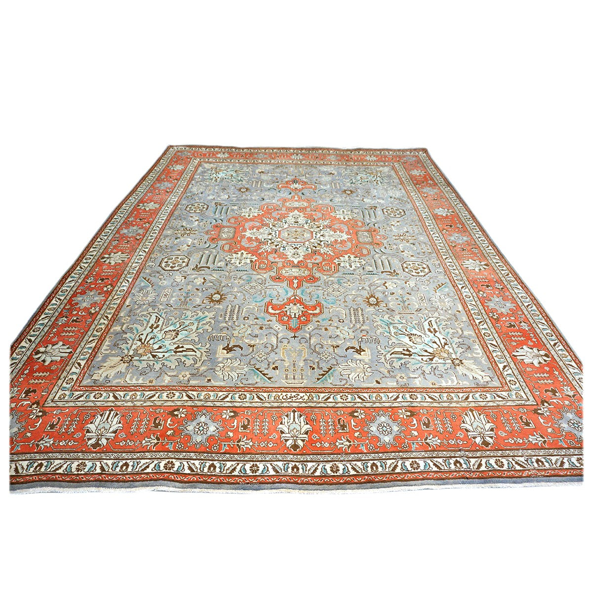 Antique Persian Tabriz Wool 10X13 Grey, Taupe & Brick Handmade Area Rug #9901239