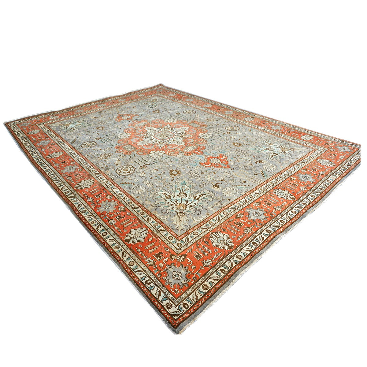 Antique Persian Tabriz Wool 10X13 Grey, Taupe & Brick Handmade Area Rug #9901239