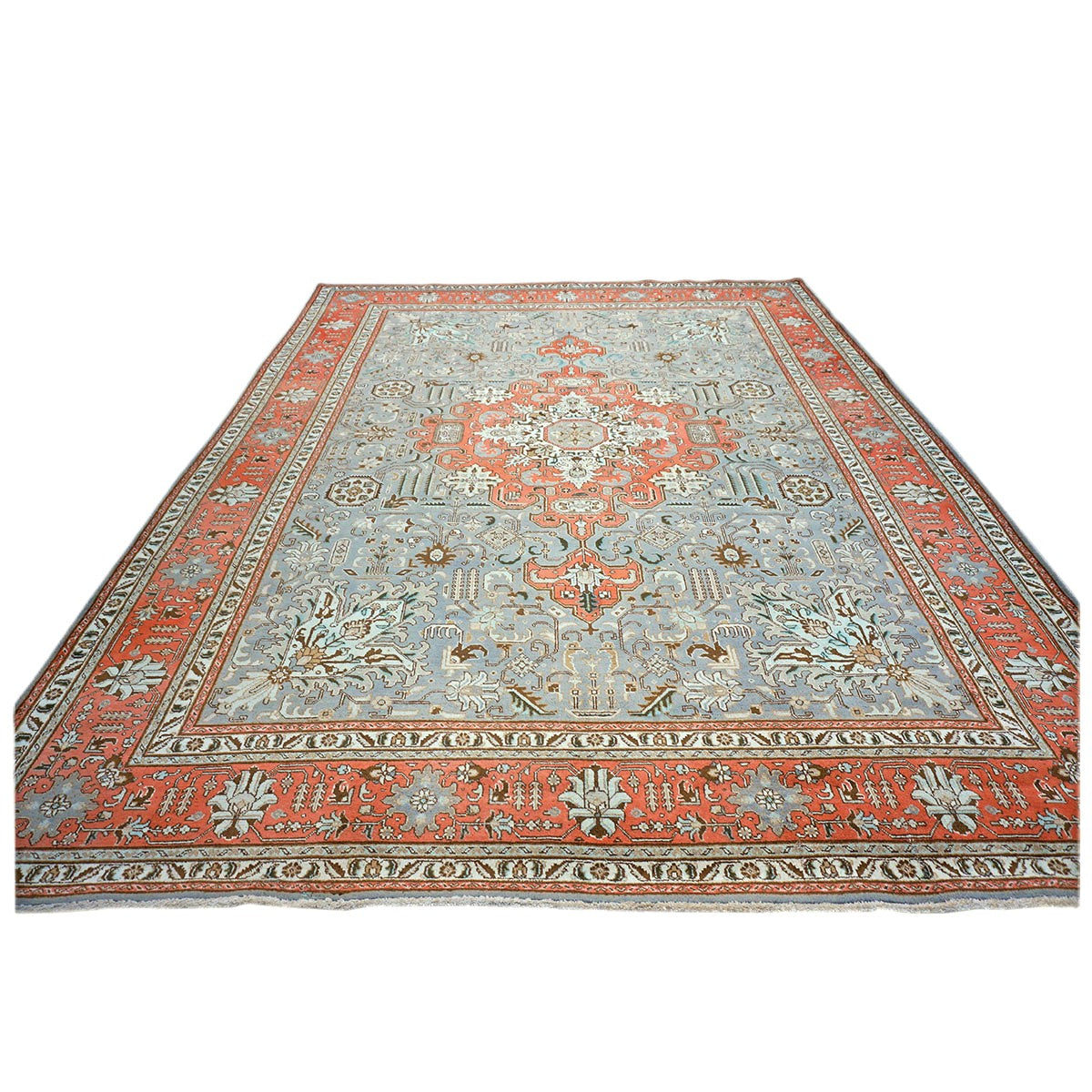 Antique Persian Tabriz Wool 10X13 Grey, Taupe & Brick Handmade Area Rug #9901239