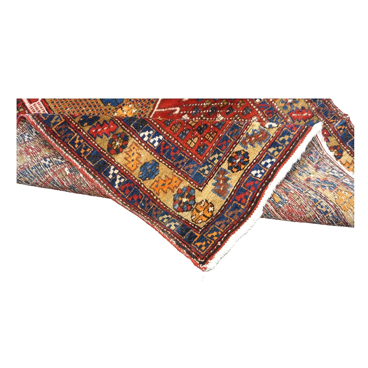 Antique Persian Karajeh Wool 4x11 Red, Navy & Camel Handmade Gallery Rug #9901263