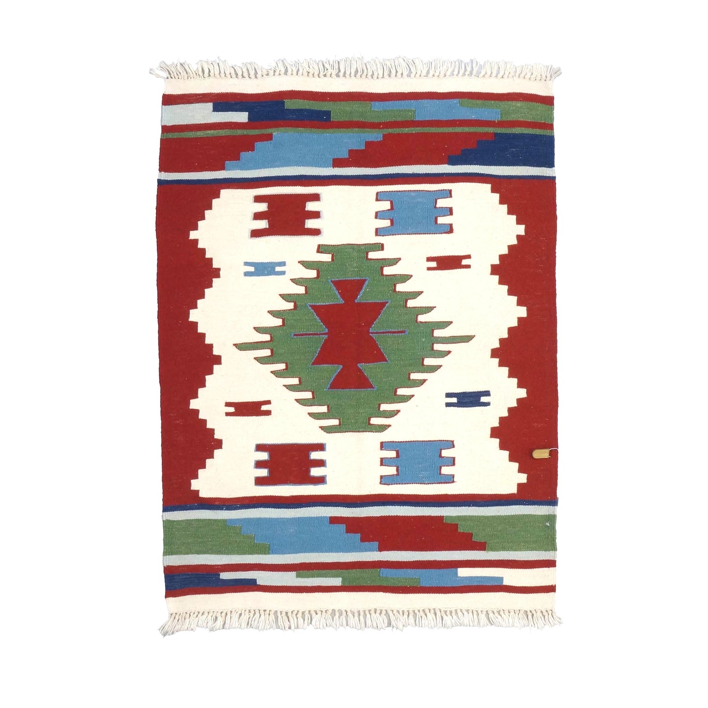 Turkish Kilim Wool 3x4 Ivory & Red Handmade Throw Rug # 9901277