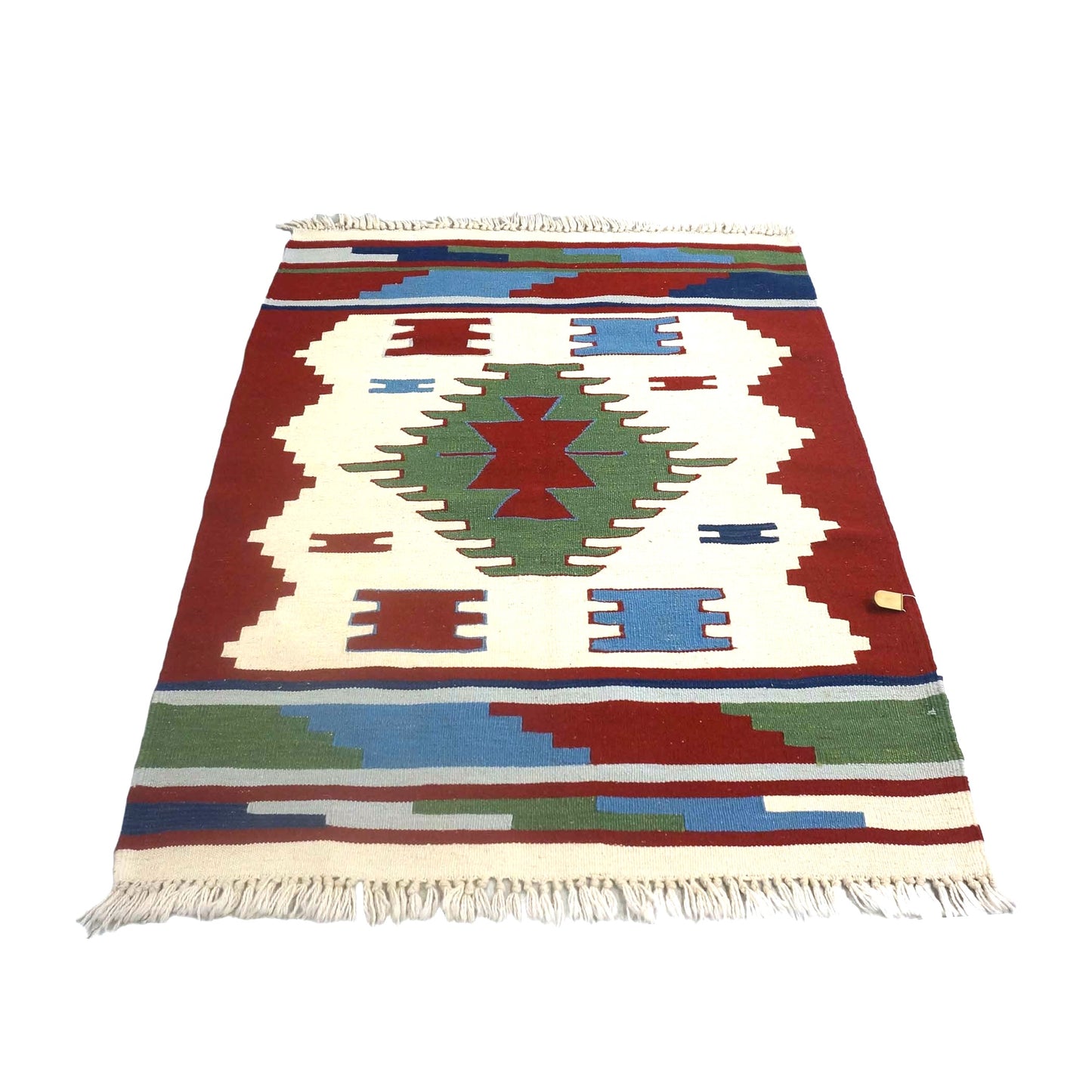 Turkish Kilim Wool 3x4 Ivory & Red Handmade Throw Rug # 9901277