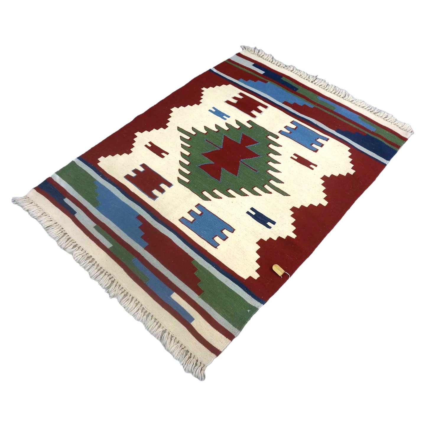 Turkish Kilim Wool 3x4 Ivory & Red Handmade Throw Rug # 9901277