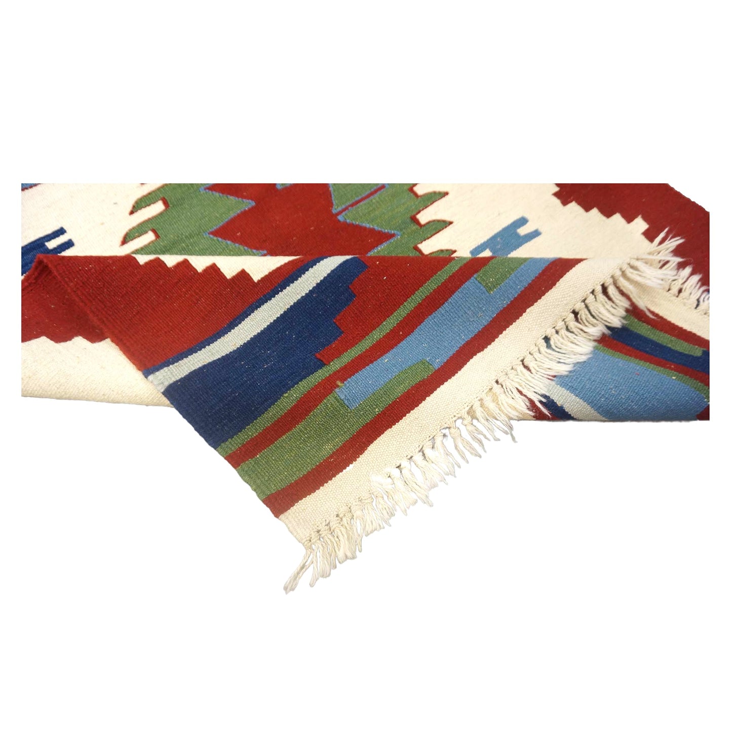Turkish Kilim Wool 3x4 Ivory & Red Handmade Throw Rug # 9901277