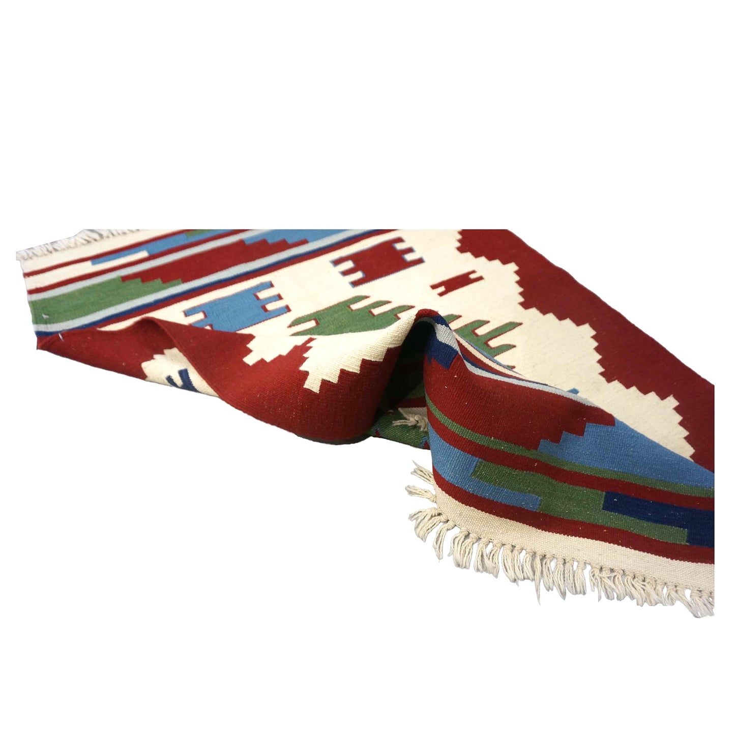Turkish Kilim Wool 3x4 Ivory & Red Handmade Throw Rug # 9901277