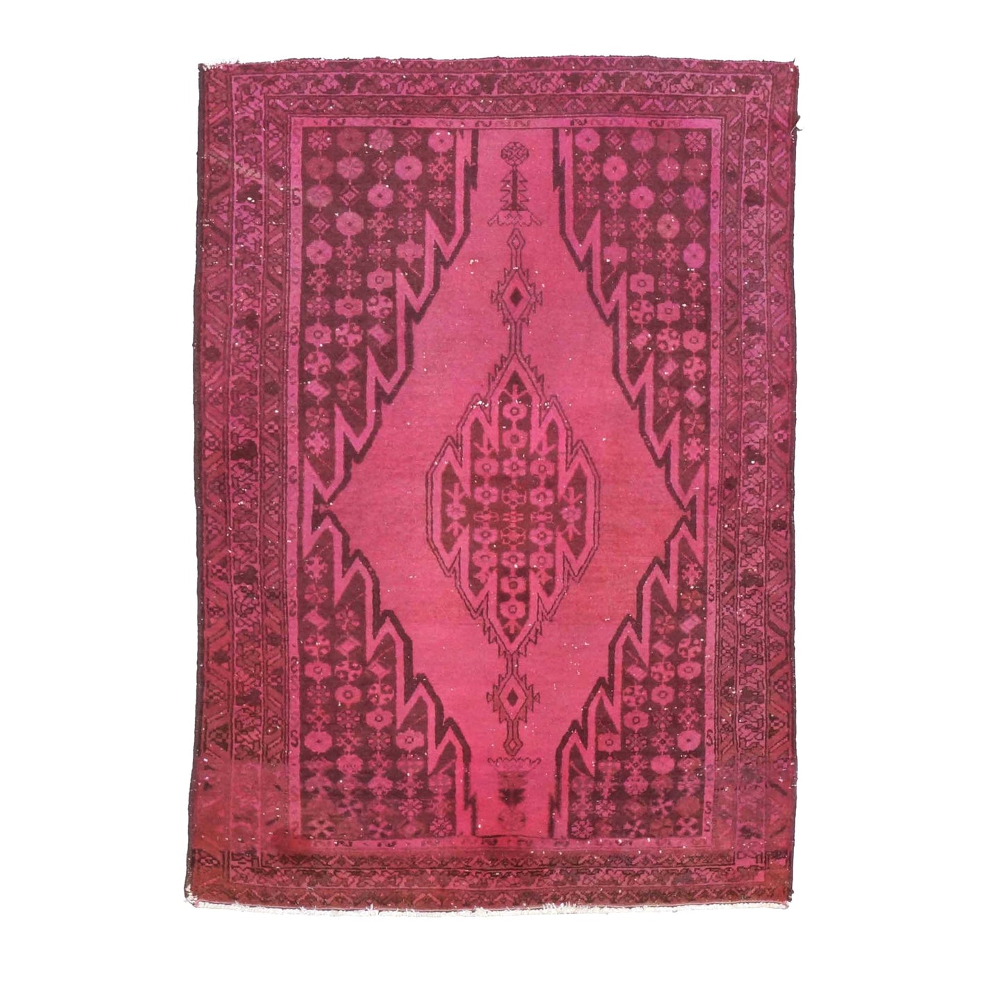 Vintage Persian Distressed Overdyed Wool 4X6 Pink, Red & Ivory Handmade Area Rug #9901395
