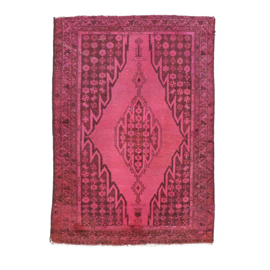 Vintage Persian Distressed Overdyed Wool 4X6 Pink, Red & Ivory Handmade Area Rug #9901395